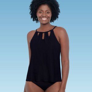 NEW! Slimming Control Keyhole High Neck Black Tankini Swim Top - Dreamsuit